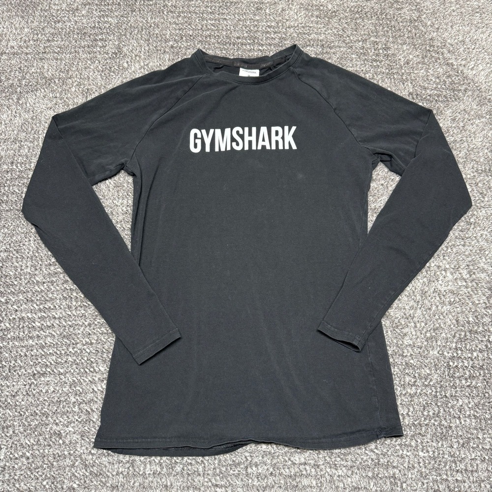 Gymshark Mens Long Sleeve T‎ Shirt Size M Black Logo Athletic Workout Gym